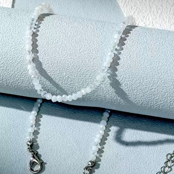 SALE Handmade Selenite and Moonstone Faceted Crystal Quartz Stone Necklace - Picture 2 of 5